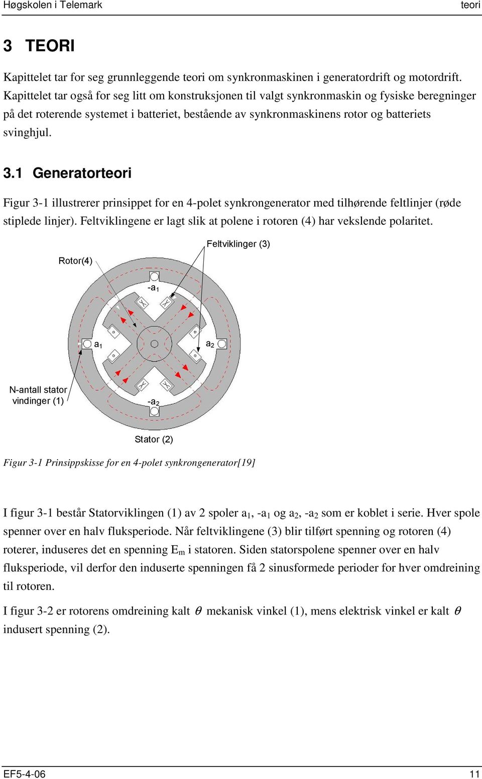 1 Generatorteori Figur 3-1 illustrerer prinsippet for en 4-polet synkrongenerator med tilhørende feltlinjer (røde stiplede linjer).