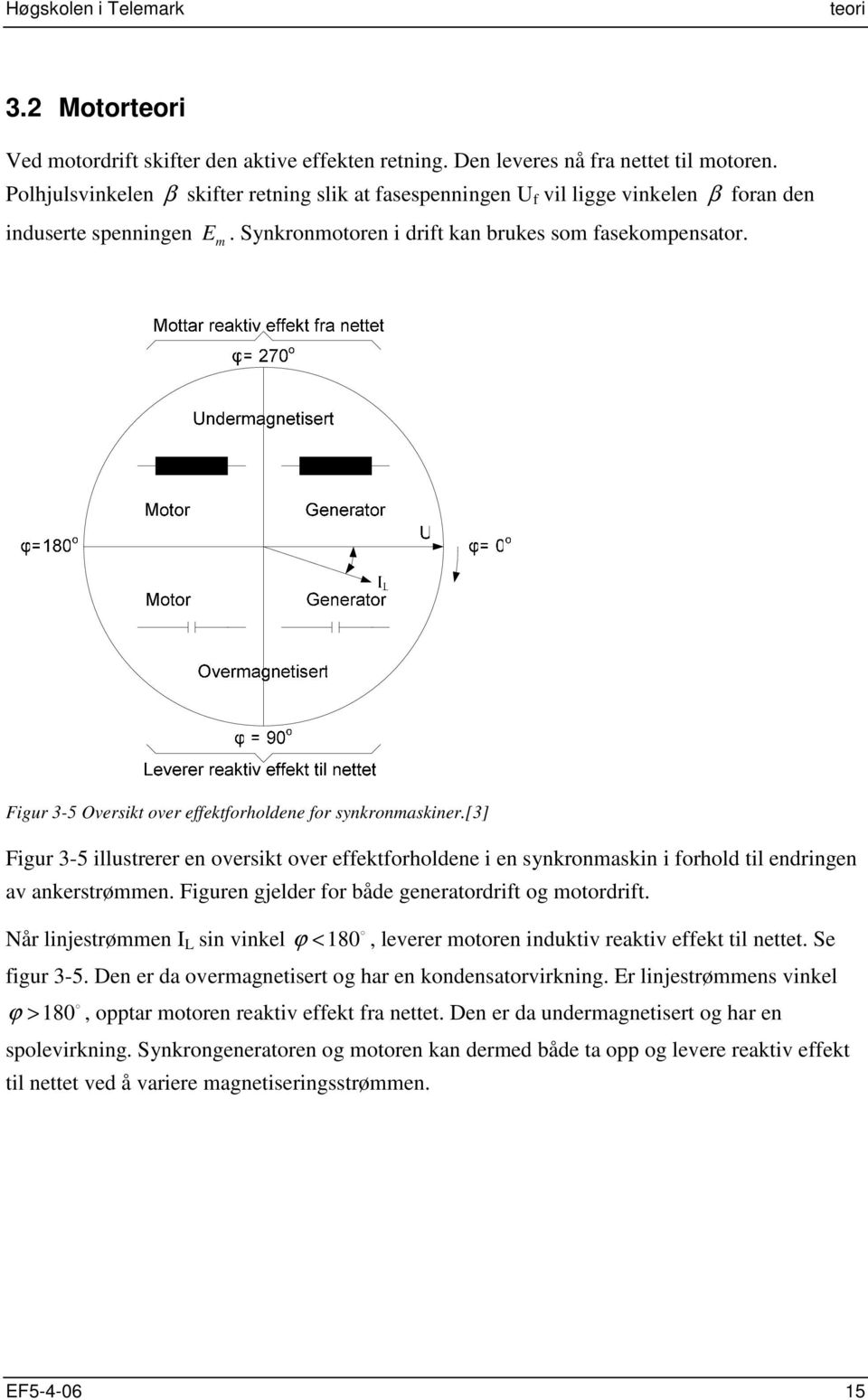 Figur 3-5 Oversikt over effektforholdene for synkronmaskiner.[3] Figur 3-5 illustrerer en oversikt over effektforholdene i en synkronmaskin i forhold til endringen av ankerstrømmen.