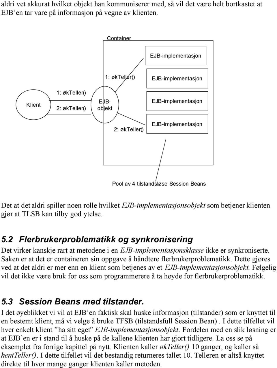 Det at det aldri spiller noen rolle hvilket EJB-implementasjonsobjekt som betjener klienten gjør at TLSB kan tilby god ytelse. 5.