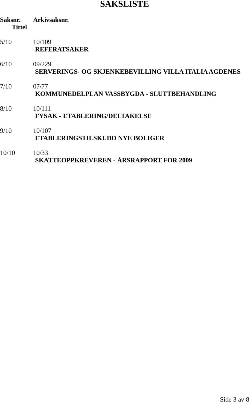 AGDENES 7/10 07/77 KOMMUNEDELPLAN VASSBYGDA - SLUTTBEHANDLING 8/10 10/111 FYSAK -