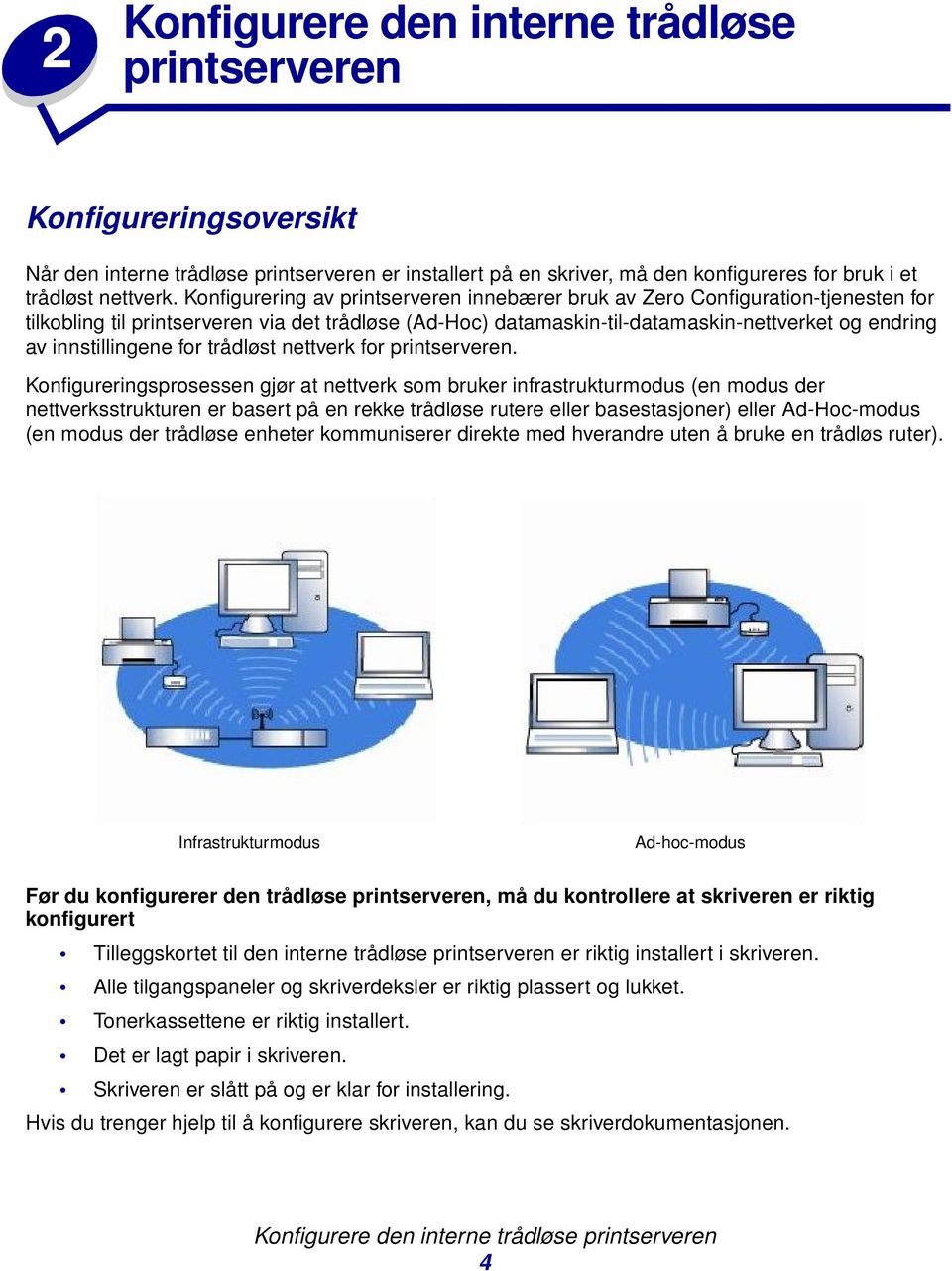 innstillingene for trådløst nettverk for printserveren.