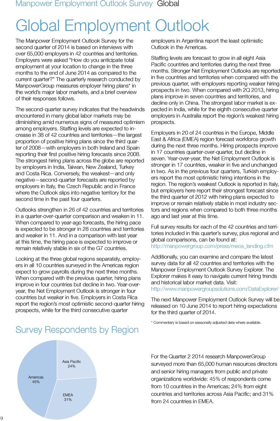 The quarterly research conducted by ManpowerGroup measures employer hiring plans* in the world s major labor markets, and a brief overview of their responses follows.