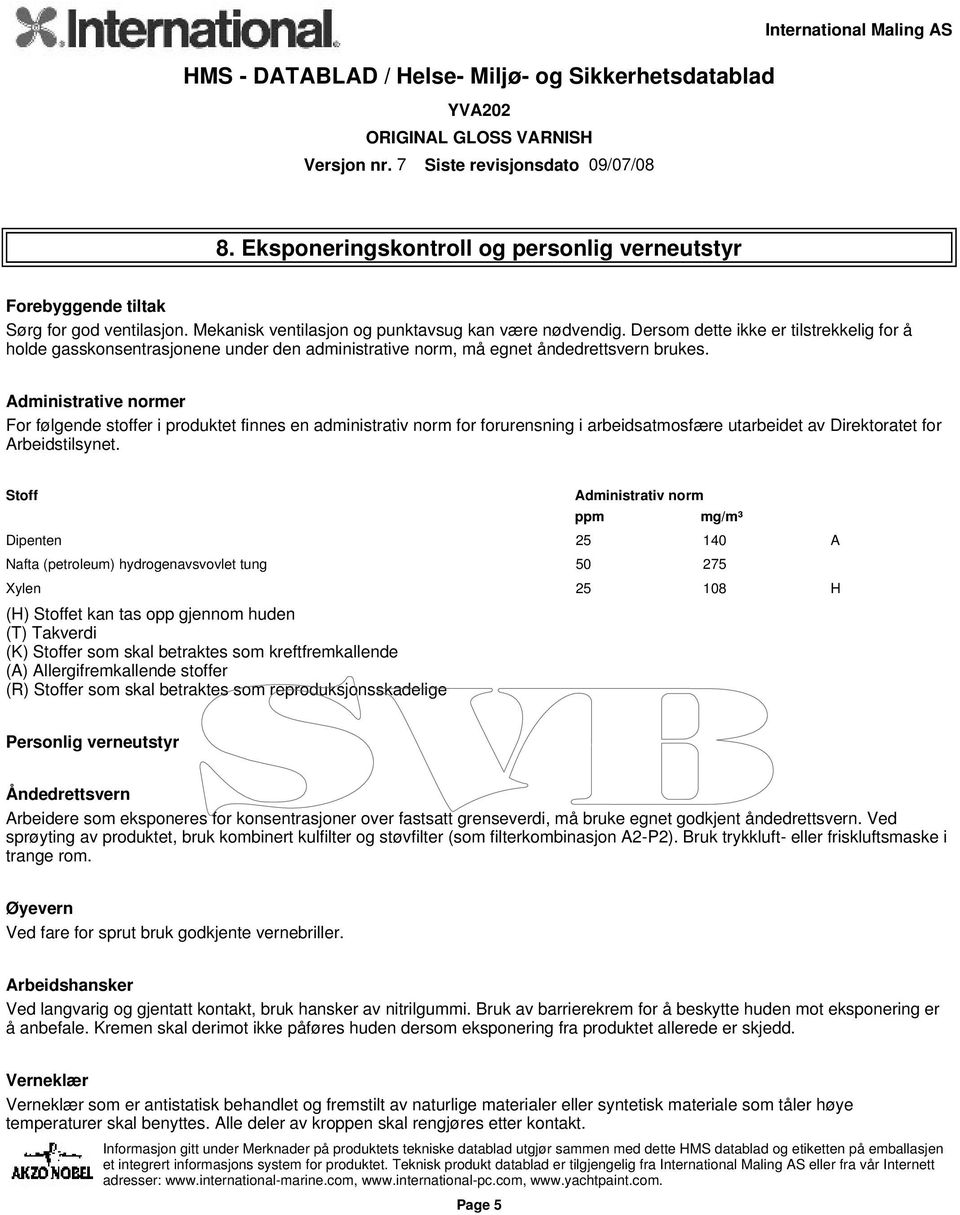 Administrative normer For følgende stoffer i produktet finnes en administrativ norm for forurensning i arbeidsatmosfære utarbeidet av Direktoratet for Arbeidstilsynet.