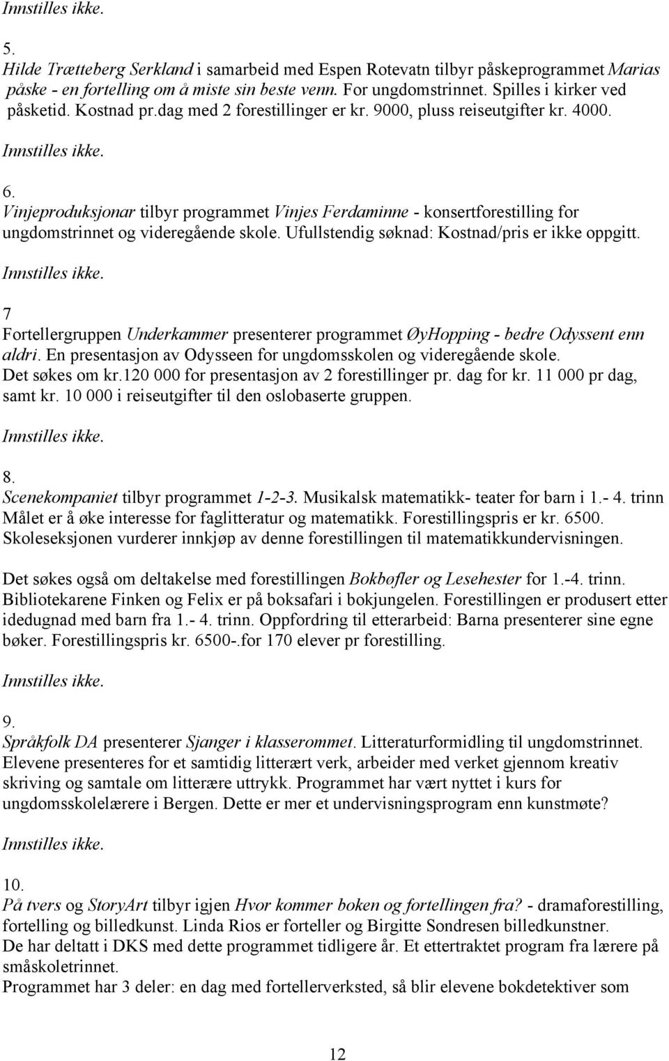 Ufullstendig søknad: Kostnad/pris er ikke oppgitt. 7 Fortellergruppen Underkammer presenterer programmet ØyHopping - bedre Odyssent enn aldri.