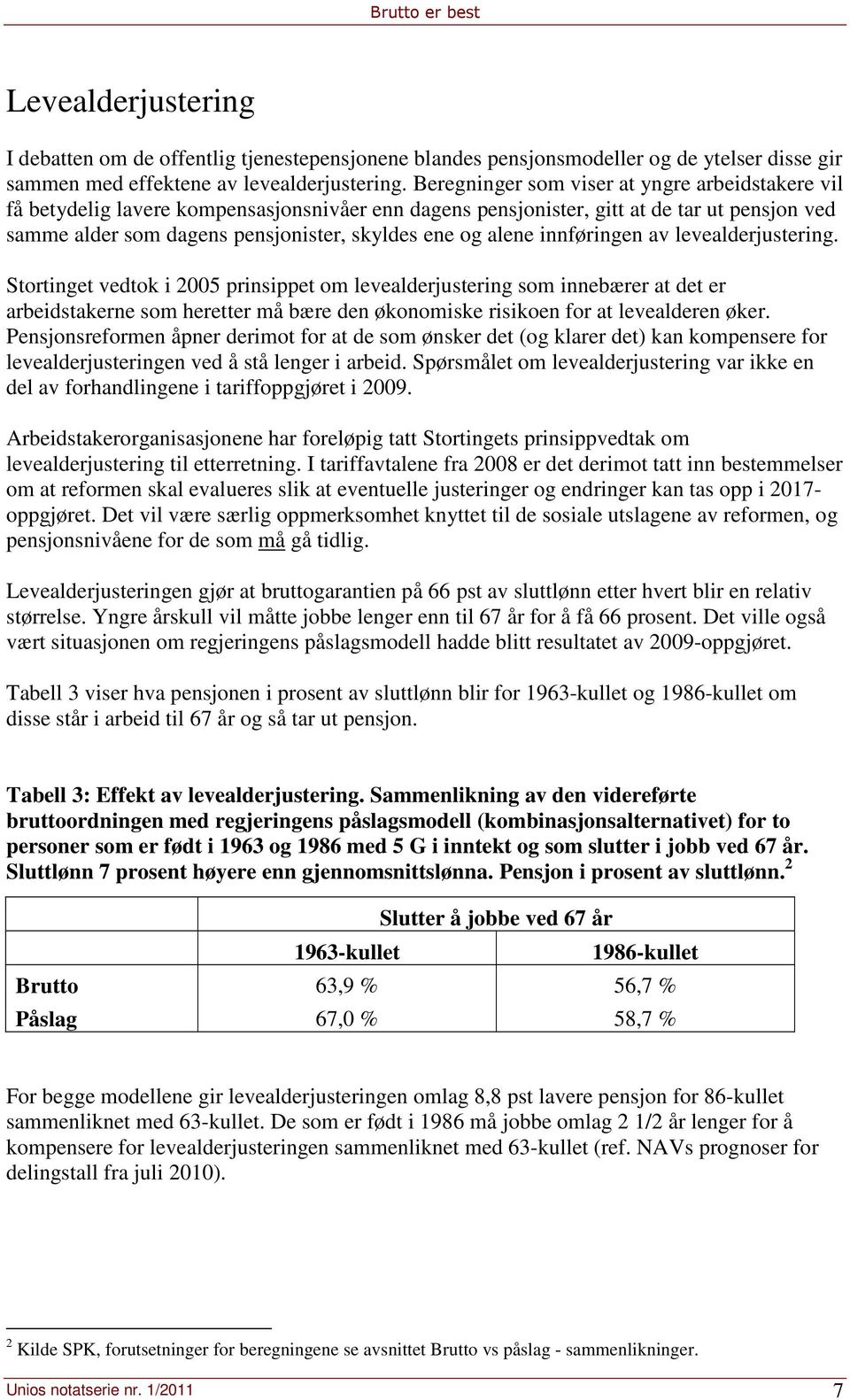 alene innføringen av levealderjustering.