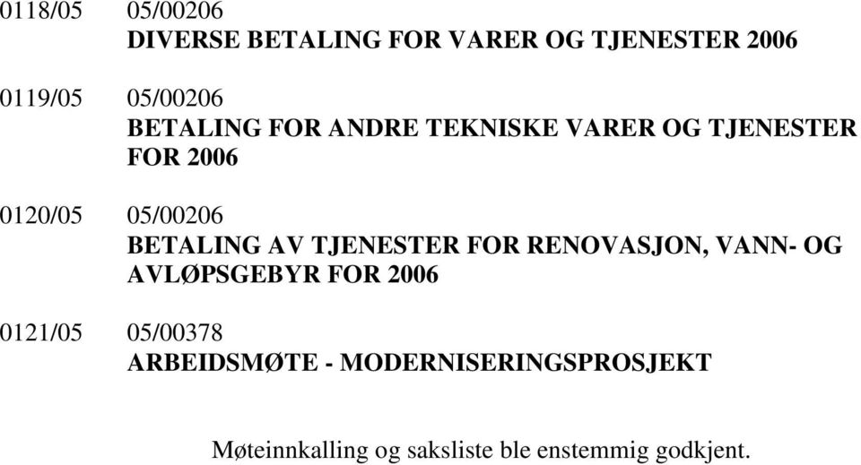 AV TJENESTER FOR RENOVASJON, VANN- OG AVLØPSGEBYR FOR 2006 0121/05 05/00378