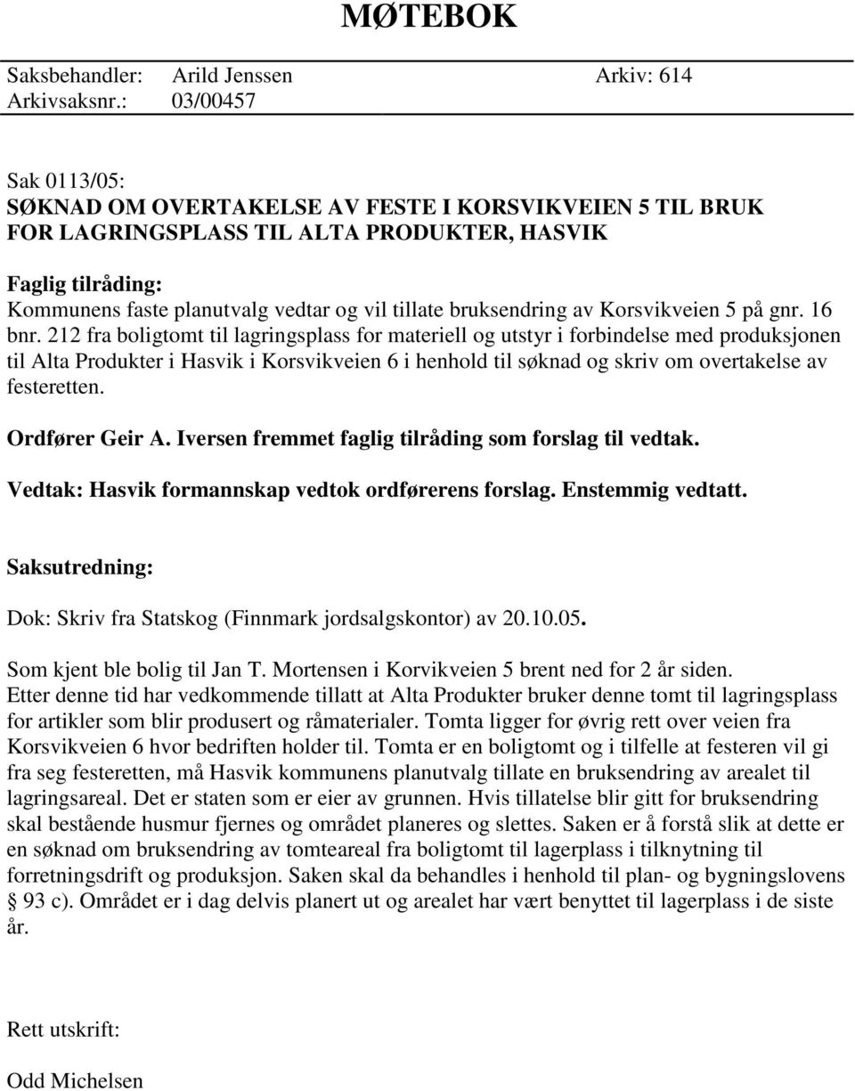 bruksendring av Korsvikveien 5 på gnr. 16 bnr.