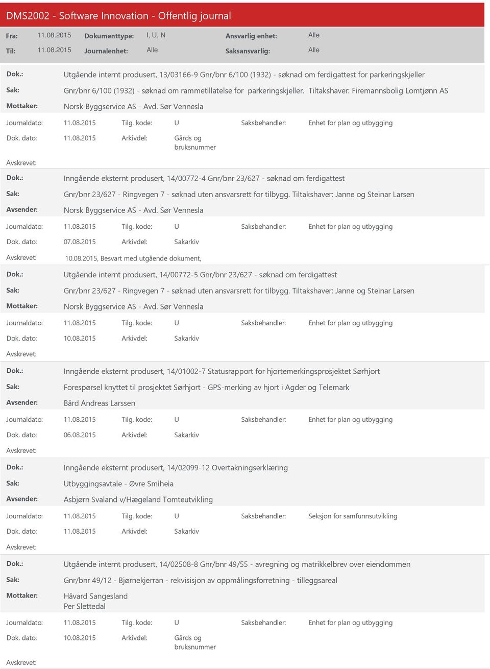 Sør Vennesla Inngående eksternt produsert, 14/00772-4 Gnr/bnr 23/627 - søknad om ferdigattest Gnr/bnr 23/627 - Ringvegen 7 - søknad uten ansvarsrett for tilbygg.