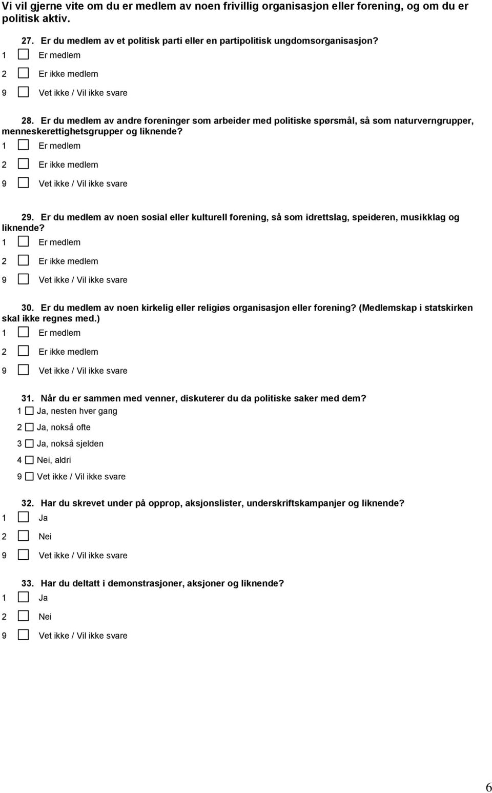 Er du medlem av noen sosial eller kulturell forening, så som idrettslag, speideren, musikklag og liknende? 1 Er medlem 2 Er ikke medlem 30.