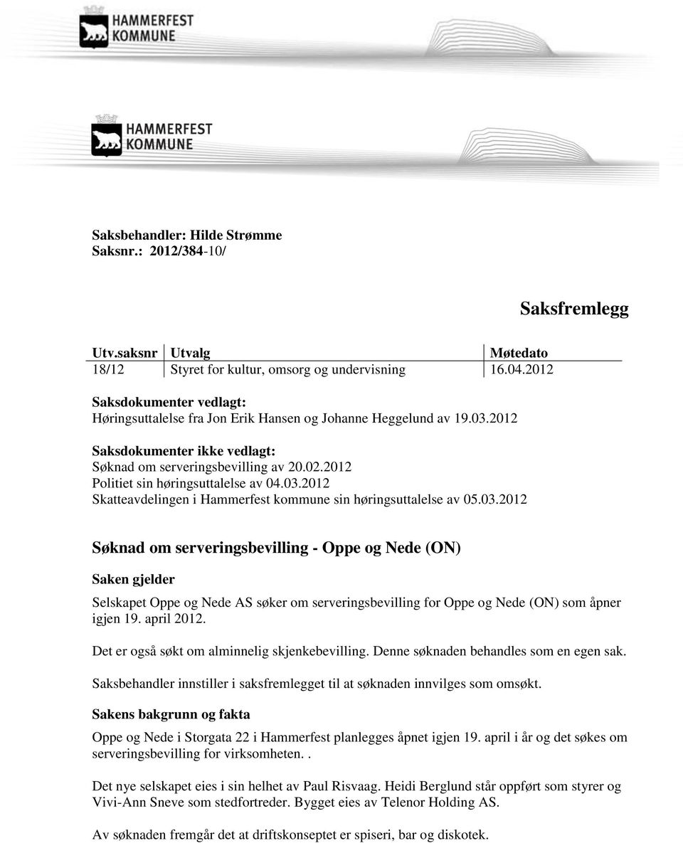 2012 Politiet sin høringsuttalelse av 04.03.