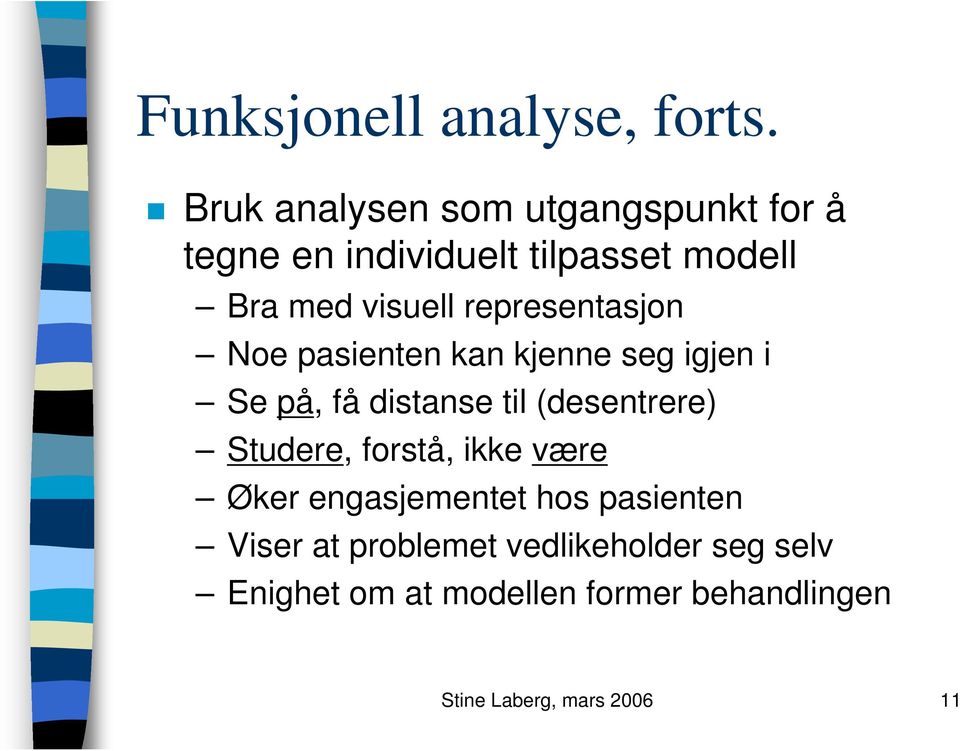 representasjon Noe pasienten kan kjenne seg igjen i Se på, få distanse til (desentrere)