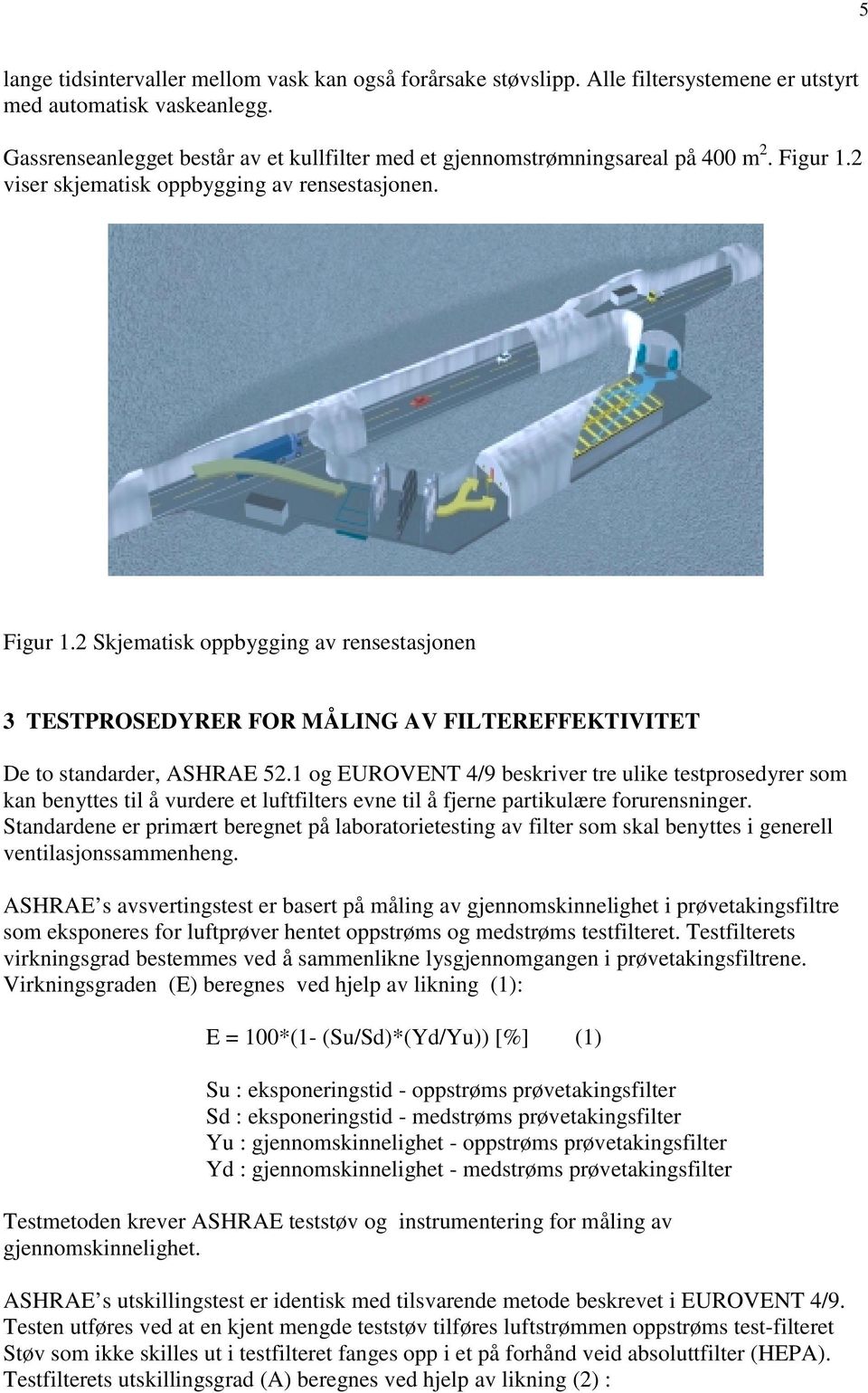 2 viser skjematisk oppbygging av rensestasjonen. Figur 1.2 Skjematisk oppbygging av rensestasjonen 3 TESTPROSEDYRER FOR MÅLING AV FILTEREFFEKTIVITET De to standarder, ASHRAE 52.