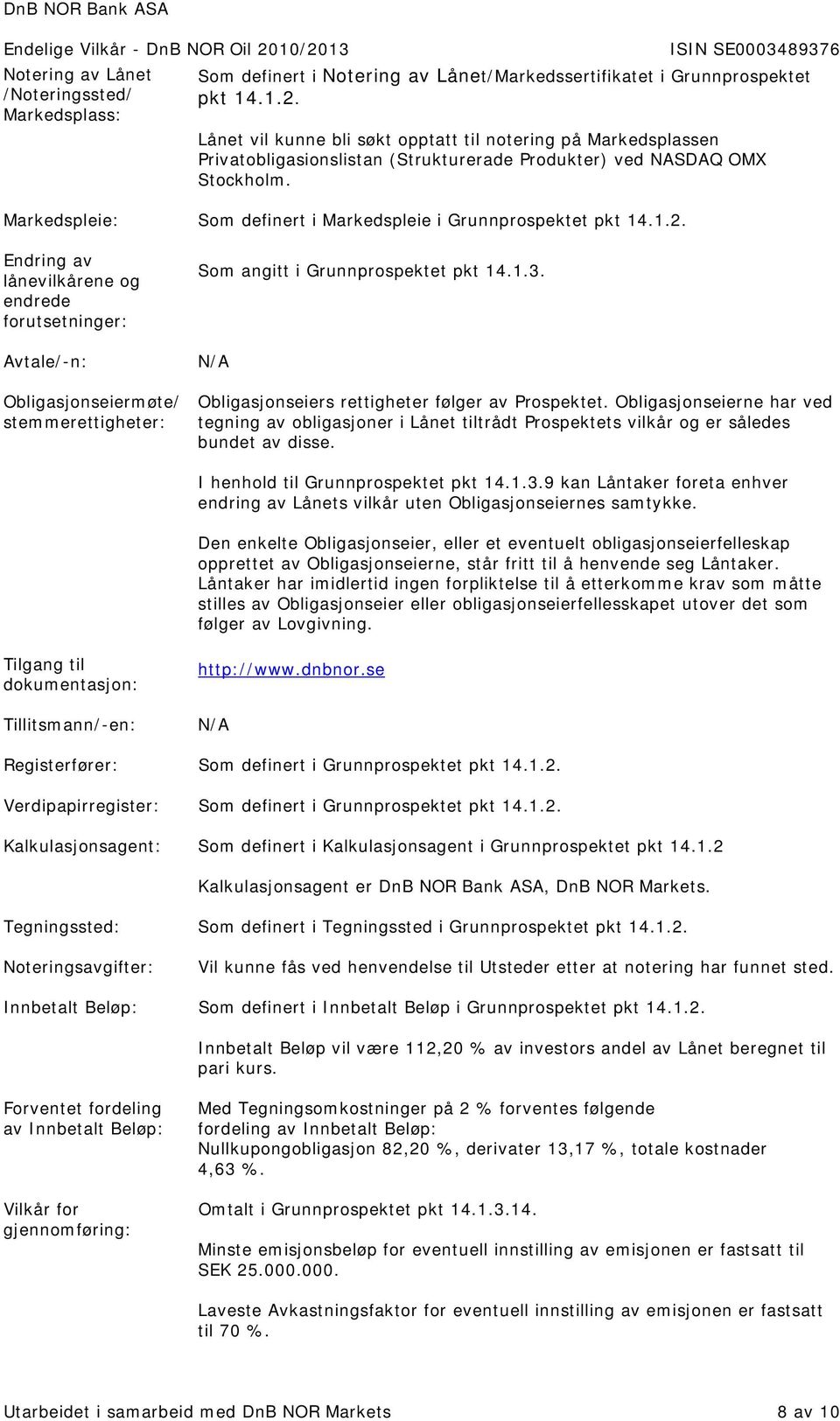 Markedspleie: Som definert i Markedspleie i Grunnprospektet pkt 14.1.2.