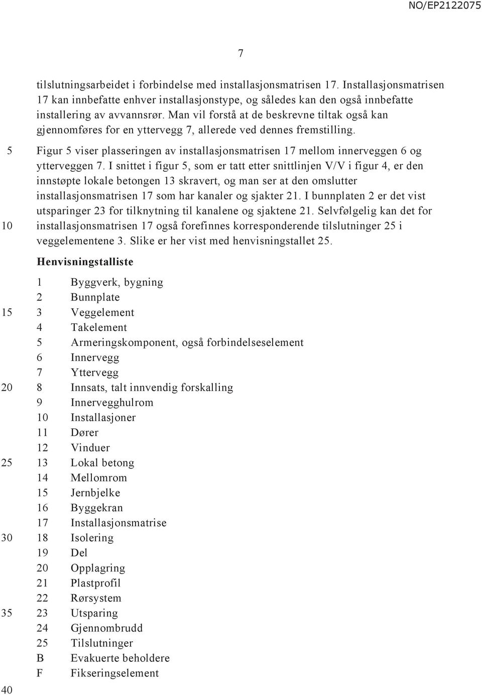 1 2 3 40 Figur viser plasseringen av installasjonsmatrisen 17 mellom innerveggen 6 og ytterveggen 7.