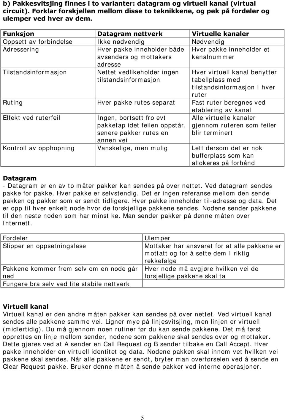 kanalnum m er Tilstandsinform asjon Hver virtuell kanal benytter tabellplass m ed tilstandsinform asjon I hver ruter Ruting Hver pakke rutes separat Fast ruter beregnes ved Effekt ved ruterfeil