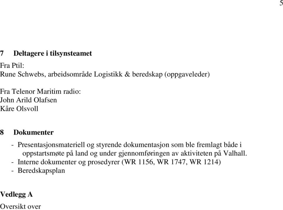 styrende dokumentasjon som ble fremlagt både i oppstartsmøte på land og under gjennomføringen av