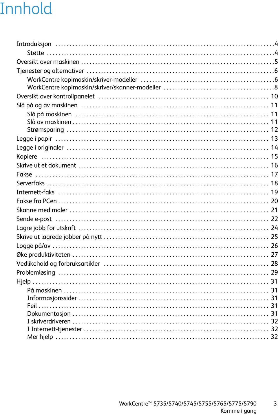 ..............................................6 WorkCentre kopimaskin/skriver/skanner-modeller.......................................8 Oversikt over kontrollpanelet............................................................ 10 Slå på og av maskinen.