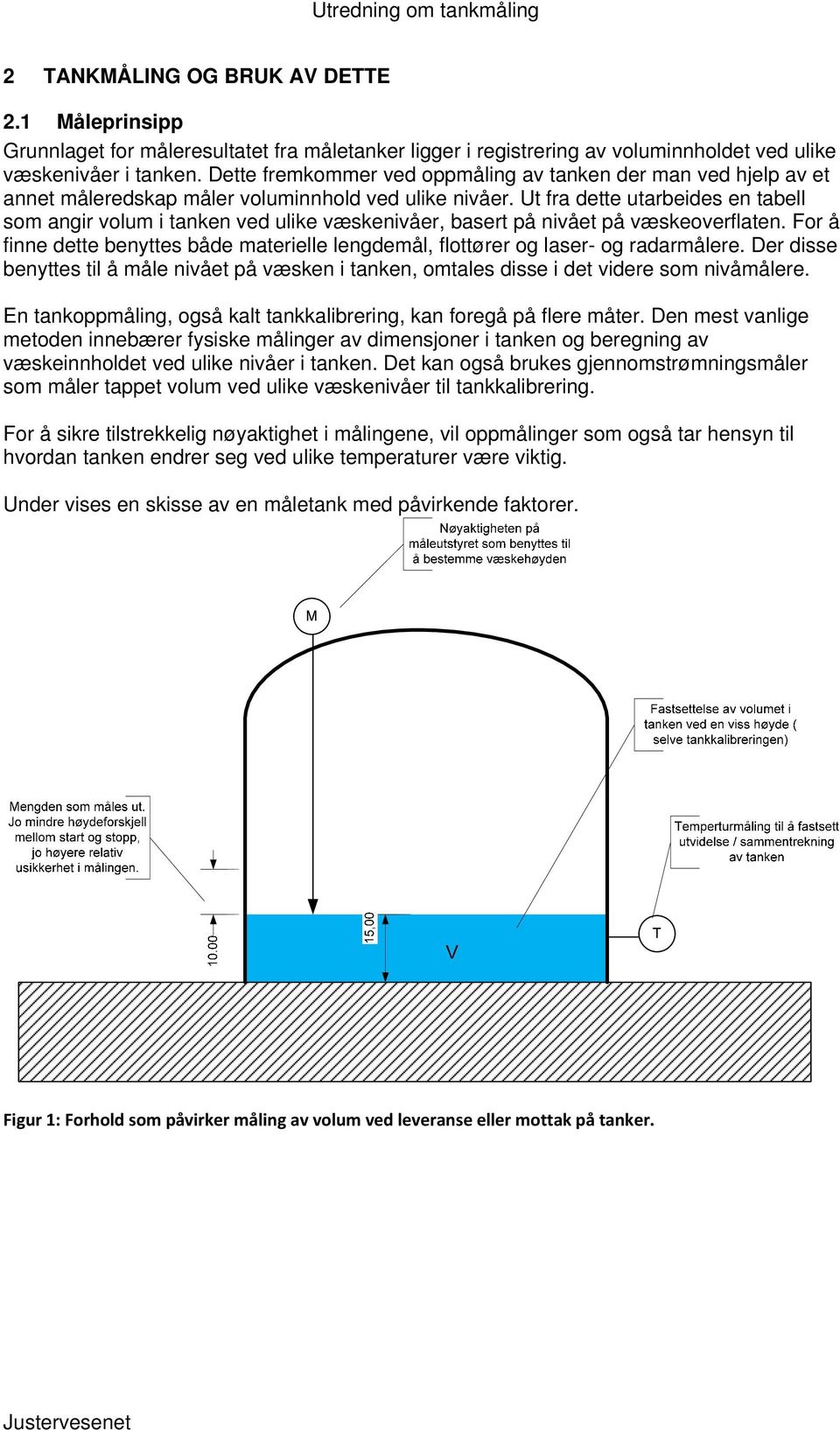 Ut fra dette utarbeides en tabell som angir volum i tanken ved ulike væskenivåer, basert på nivået på væskeoverflaten.