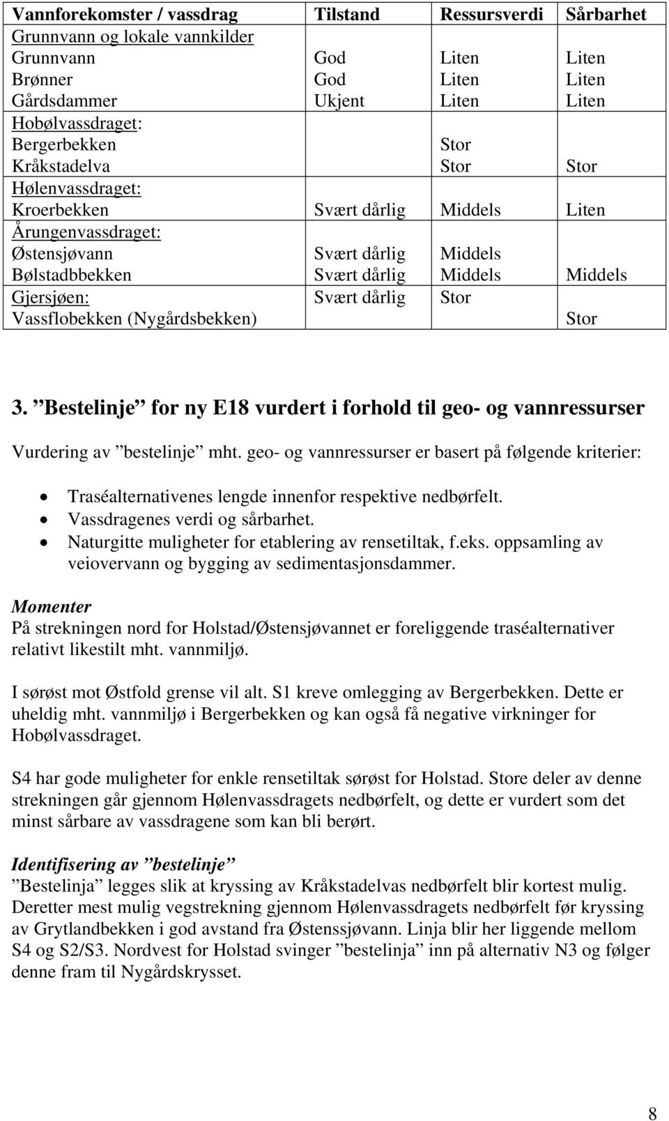 Bestelinje for ny E18 vurdert i forhold til geo- og vannressurser Vurdering av bestelinje mht.