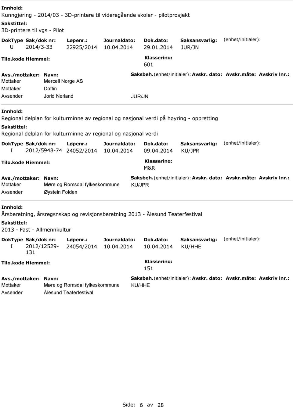 : Mottaker Mercell Norge AS Mottaker Doffin Jorid Nerland JR/JN nnhold: Regional delplan for kulturminne av regional og nasjonal verdi på høyring - oppretting Regional delplan for kulturminne av