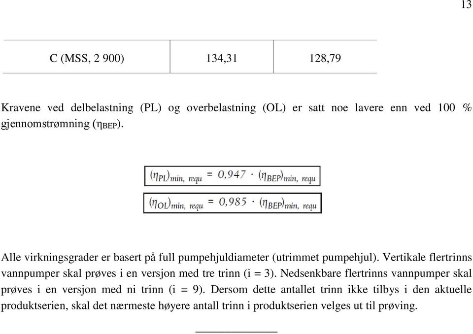 Vertikale flertrinns vannpumper skal prøves i en versjon med tre trinn (i = 3).