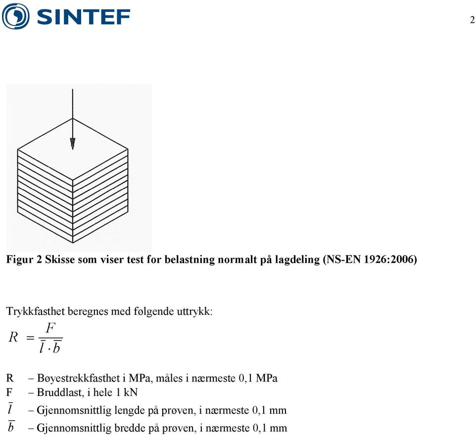Bøyestrekkfasthet i MPa, måles i nærmeste 0,1 MPa F Bruddlast, i hele 1 kn l