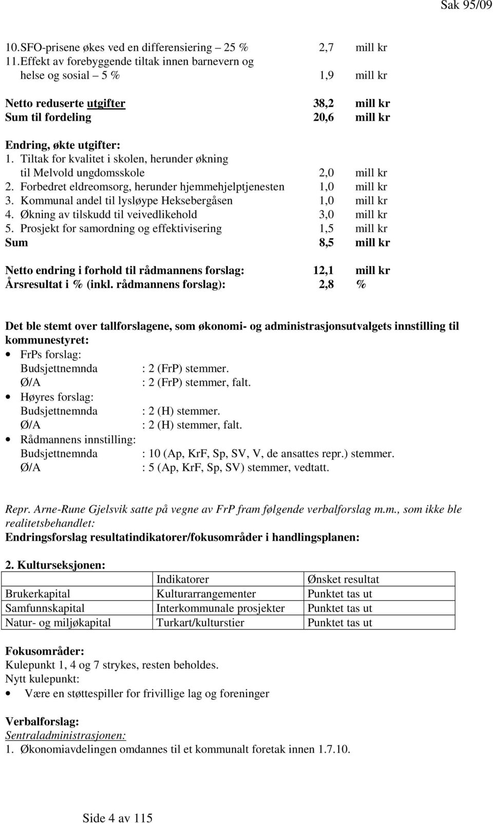 Tiltak for kvalitet i skolen, herunder økning til Melvold ungdomsskole 2,0 mill kr 2. Forbedret eldreomsorg, herunder hjemmehjelptjenesten 1,0 mill kr 3.