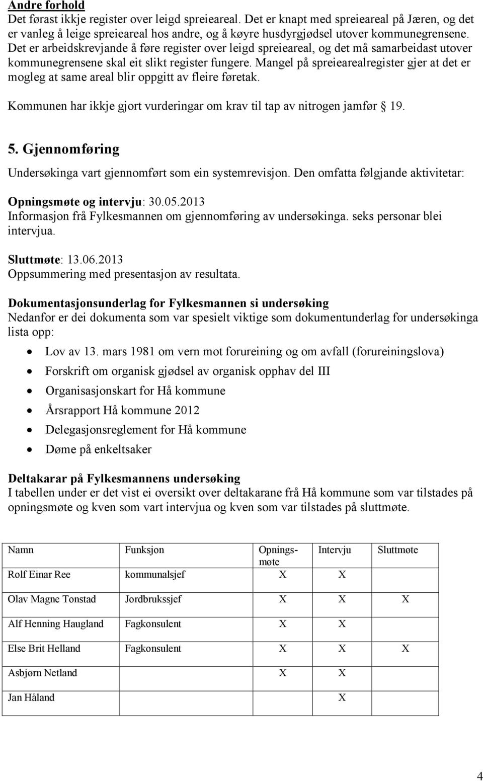 Mangel på spreiearealregister gjer at det er mogleg at same areal blir oppgitt av fleire føretak. Kommunen har ikkje gjort vurderingar om krav til tap av nitrogen jamfør 19. 5.