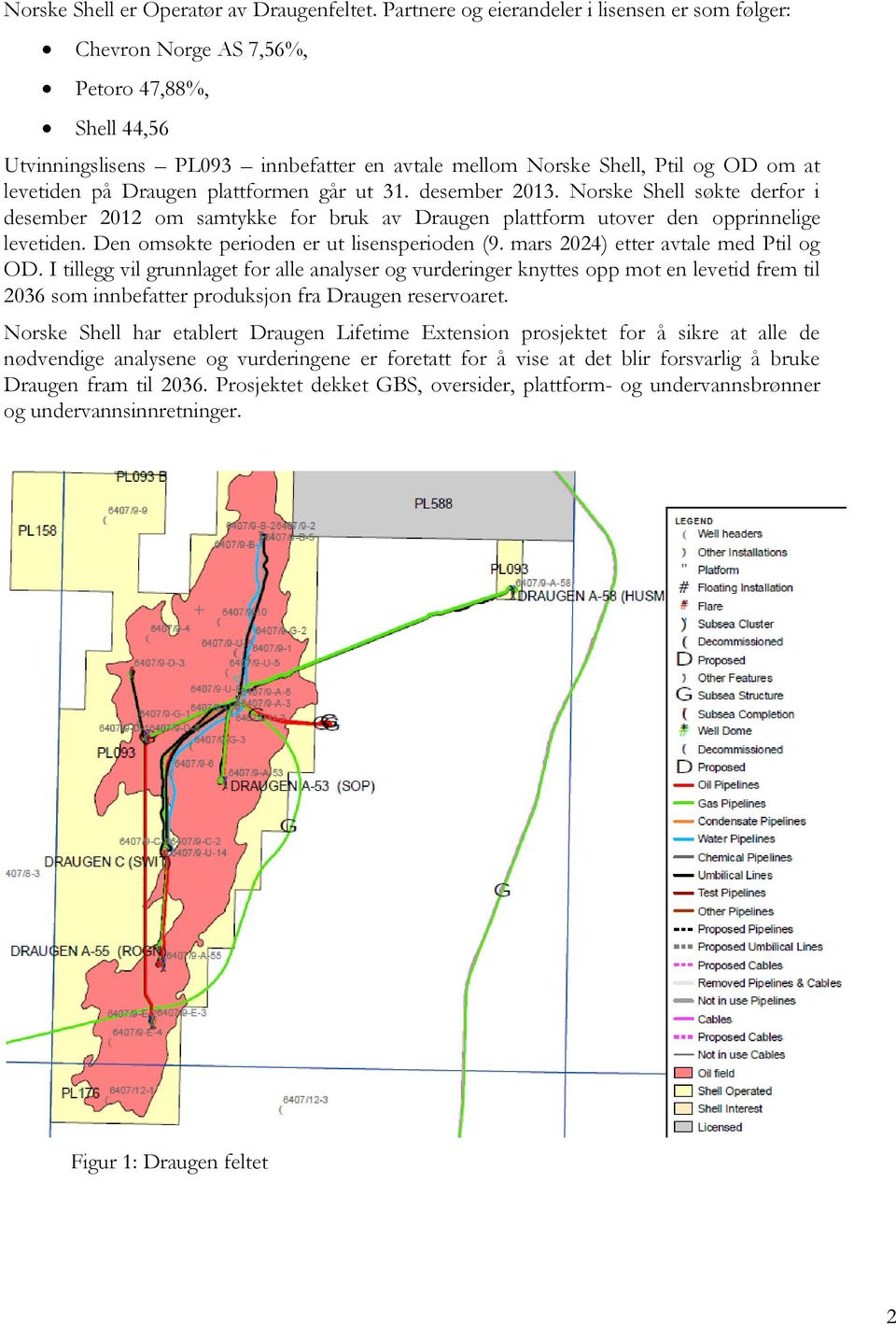 Draugen plattformen går ut 31. desember 2013. Norske Shell søkte derfor i desember 2012 om samtykke for bruk av Draugen plattform utover den opprinnelige levetiden.