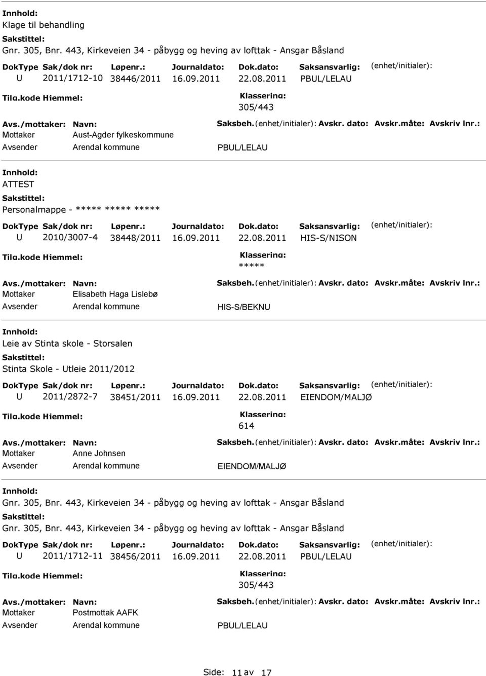 /mottaker: Navn: Saksbeh. Avskr. dato: Avskr.måte: Avskriv lnr.: Anne Johnsen EENDOM/MALJØ Gnr. 305, Bnr.