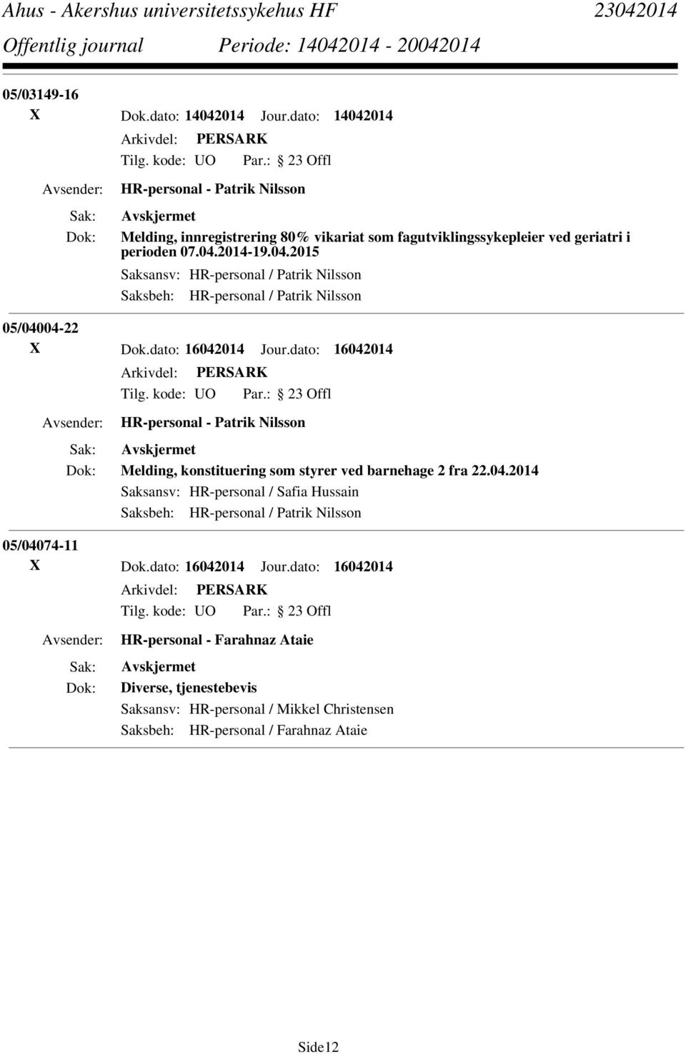 dato: 16042014 Jour.dato: 16042014 Melding, konstituering som styrer ved barnehage 2 fra 22.04.2014 Saksansv: HR-personal / Safia Hussain 05/04074-11 X Dok.