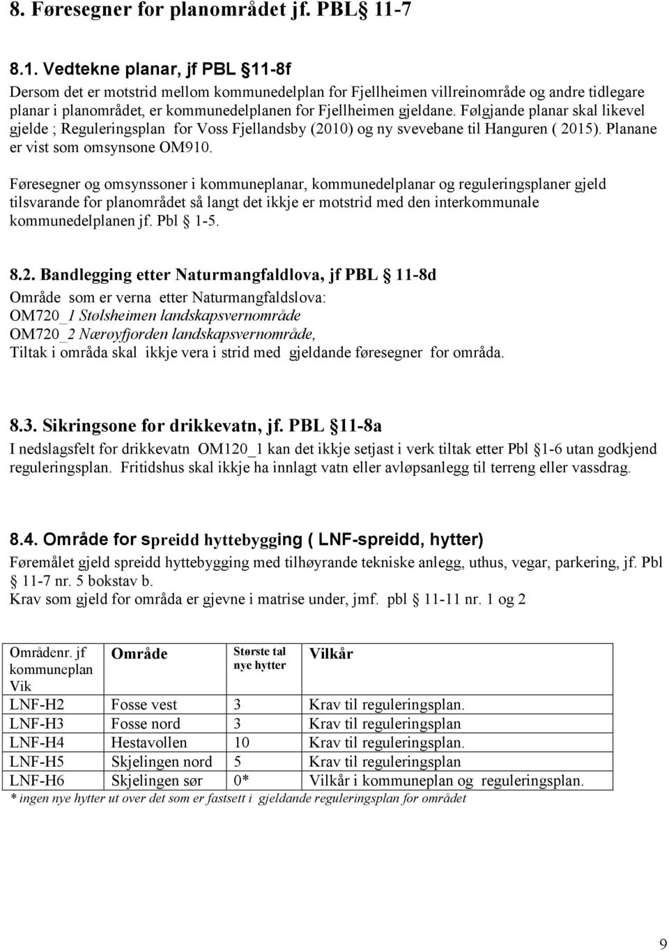 Følgjande planar skal likevel gjelde ; Reguleringsplan for Voss Fjellandsby (2010) og ny svevebane til Hanguren ( 2015). Planane er vist som omsynsone OM910.