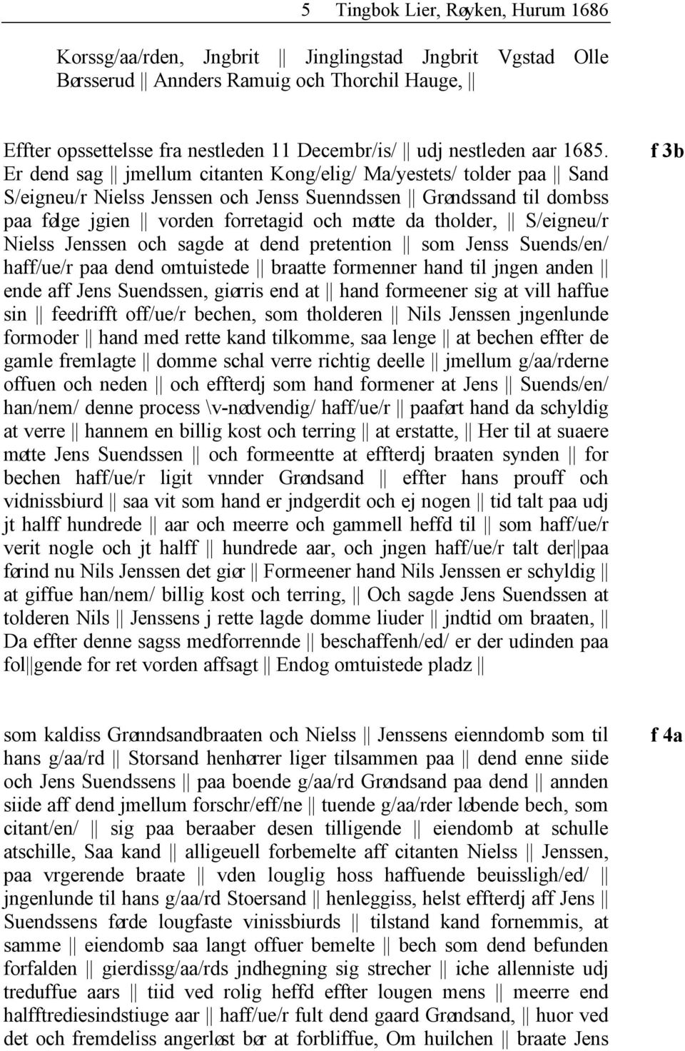 Er dend sag jmellum citanten Kong/elig/ Ma/yestets/ tolder paa Sand S/eigneu/r Nielss Jenssen och Jenss Suenndssen Grøndssand til dombss paa følge jgien vorden forretagid och møtte da tholder,