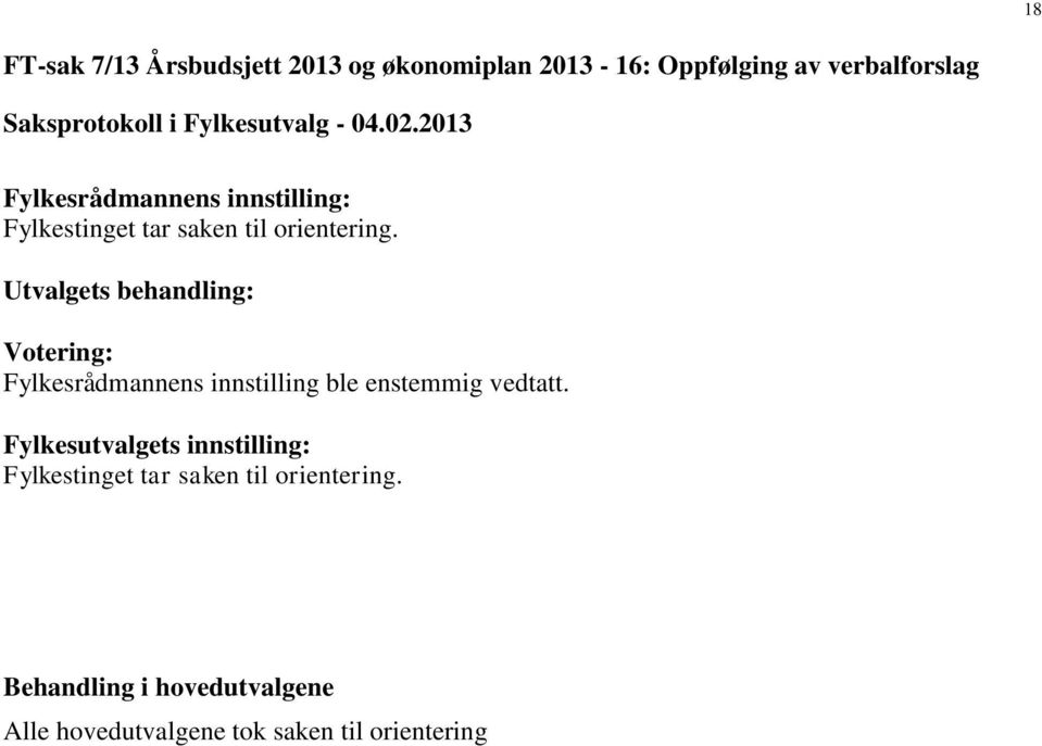 Utvalgets behandling: Votering: Fylkesrådmannens innstilling ble enstemmig vedtatt.