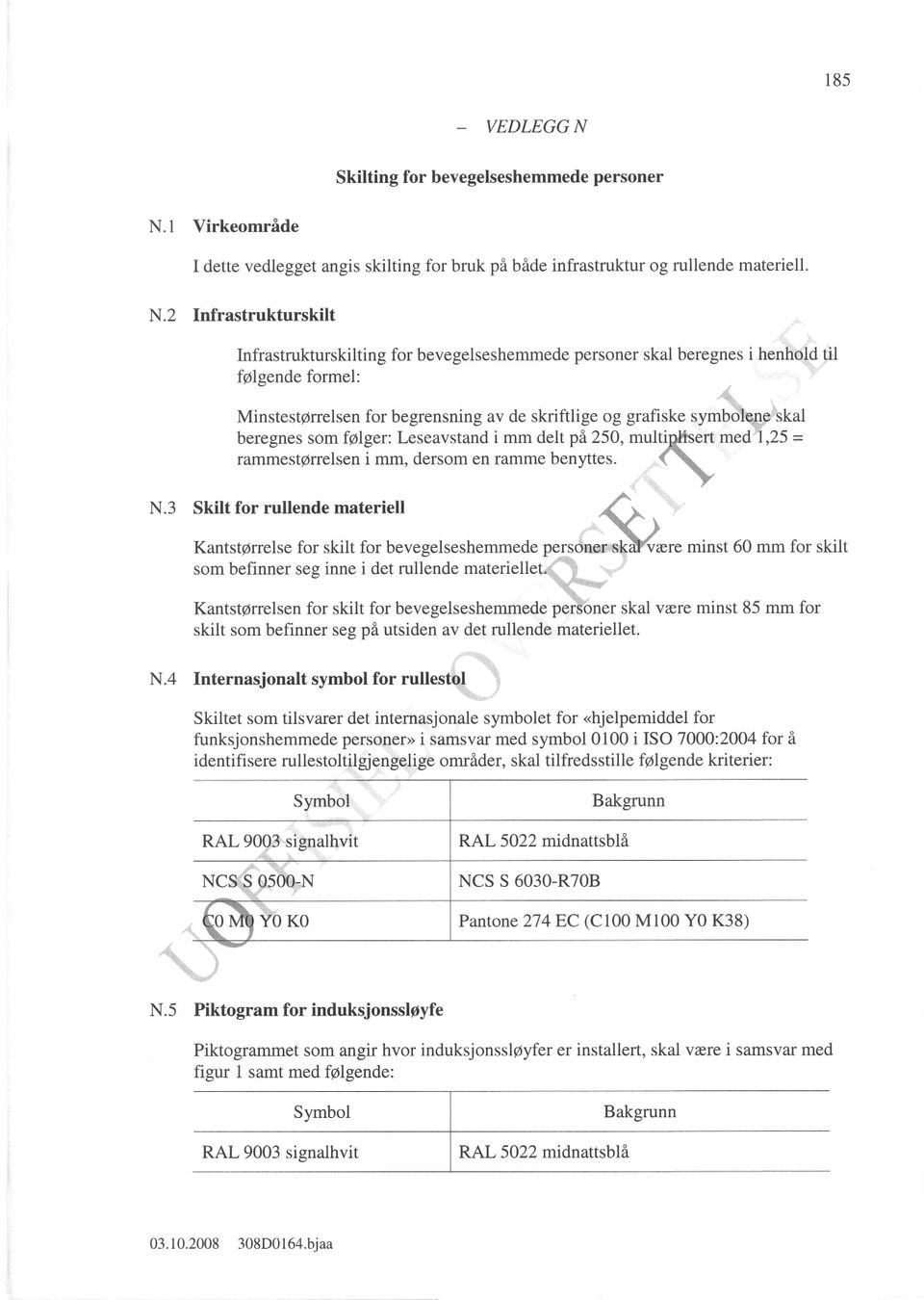 l Virkeområde I dette vedlegget angis skilting for bruk på både infrastruktur og rullende materiell. N.