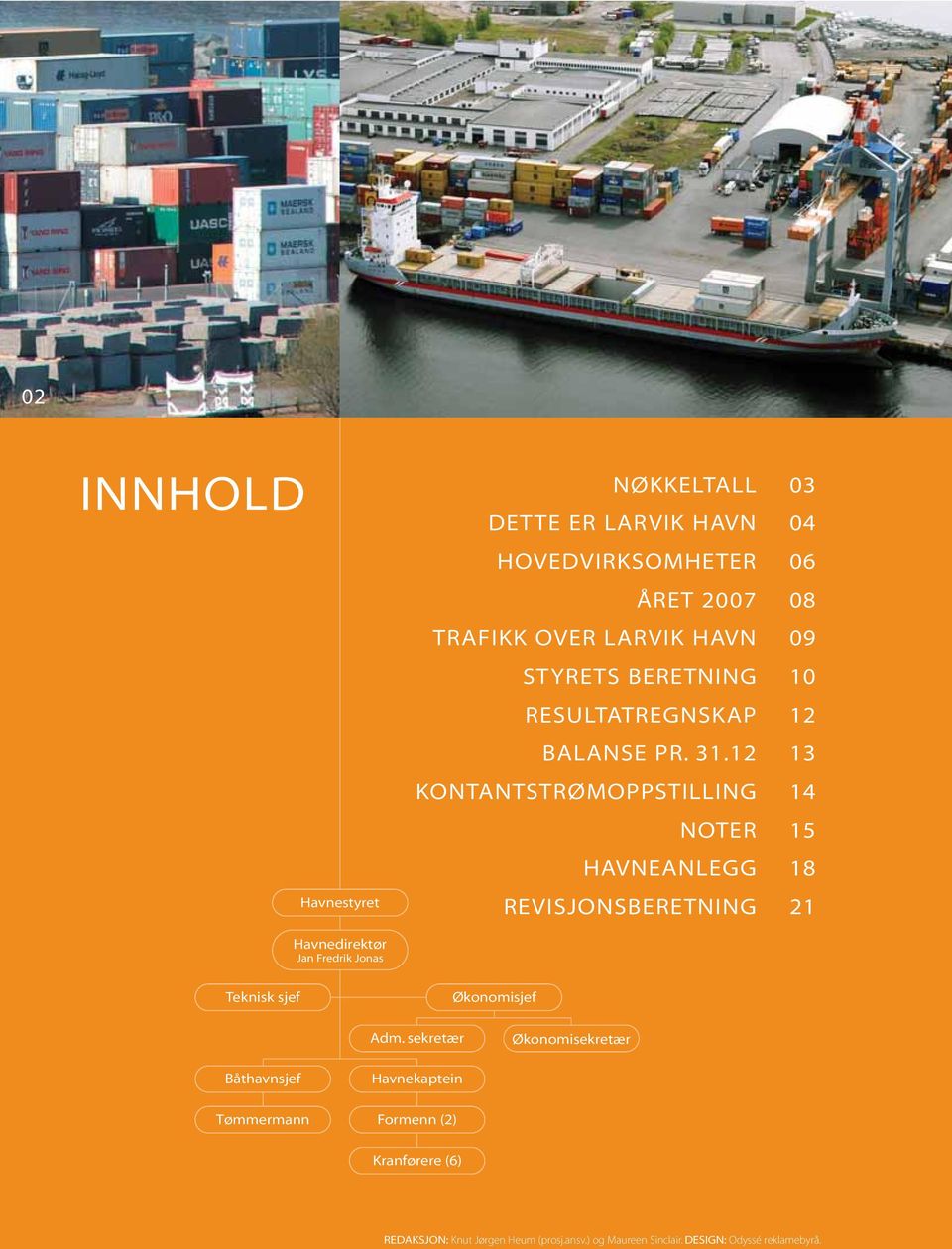 12 KONTANTSTRØMOPPSTILLING NOTER HAVNEANLEGG REVISJONSBERETNING 03 04 06 08 09 10 12 13 14 15 18 21 Teknisk sjef Økonomisjef