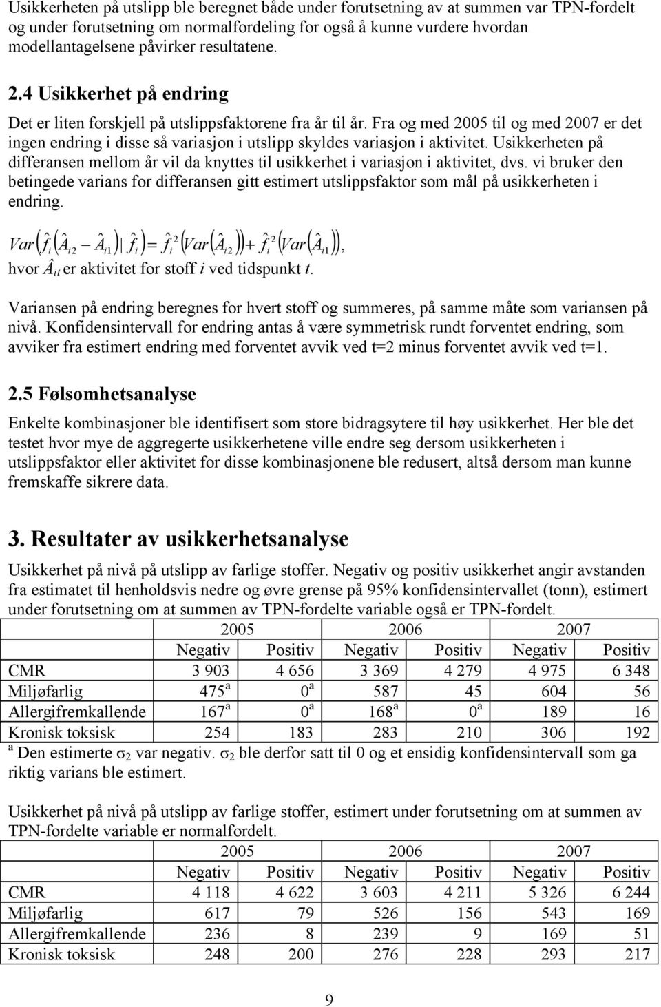 Uskkerheten på deransen mellom år vl da knyttes tl uskkerhet varasjon aktvtet, dvs. v bruker den betngede varans or deransen gtt estmert utslppsaktor som mål på uskkerheten endrng.