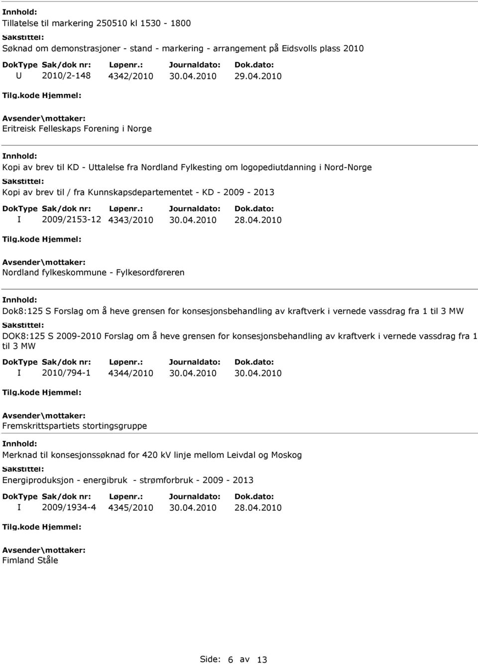 2010 Nordland fylkeskommune - Fylkesordføreren Dok8:125 S Forslag om å heve grensen for konsesjonsbehandling av kraftverk i vernede vassdrag fra 1 til 3 MW DOK8:125 S 2009-2010 Forslag om å heve
