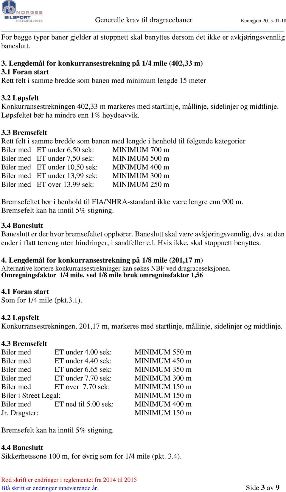 Løpsfeltet bør ha mindre enn 1% høydeavvik. 3.