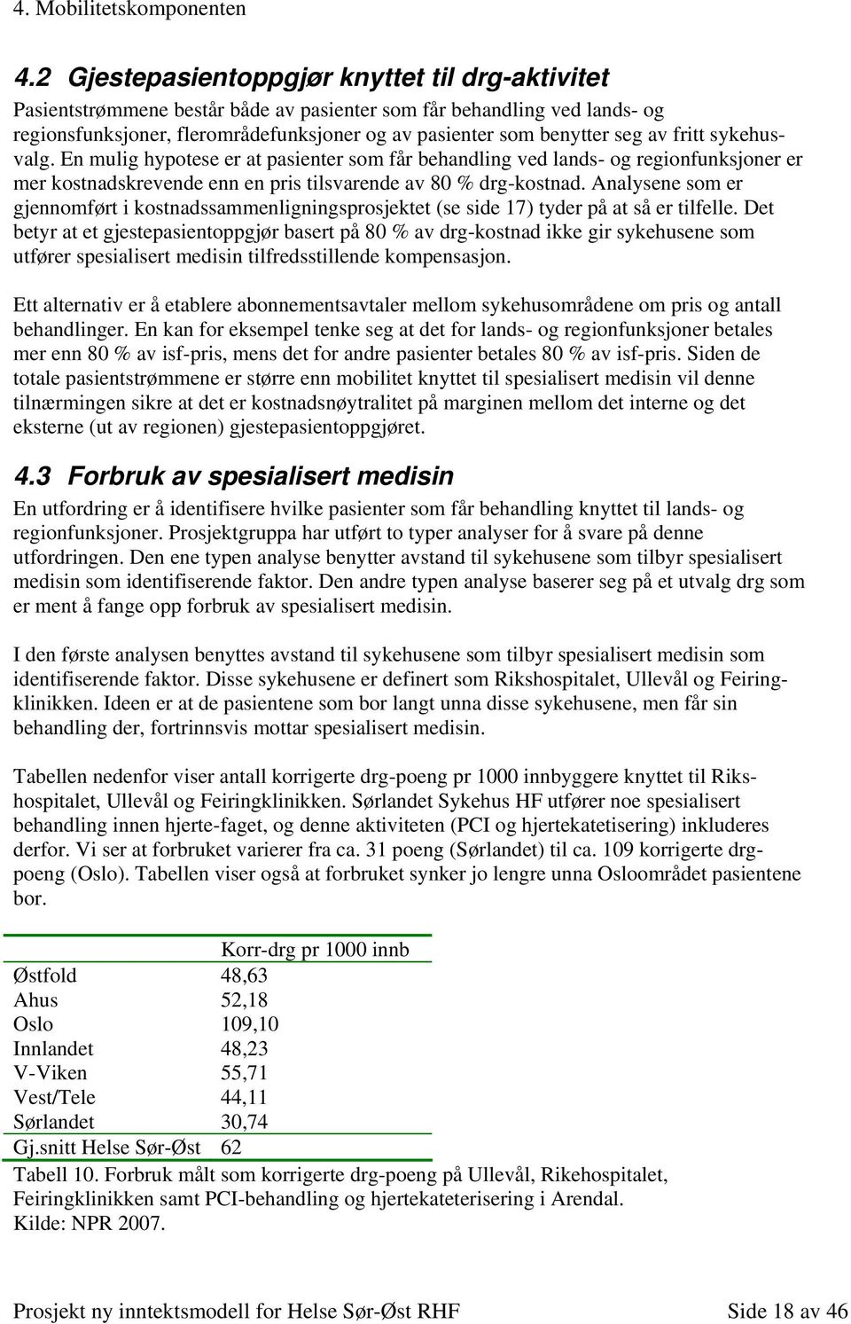 fritt sykehusvalg. En mulig hypotese er at pasienter som får behandling ved lands- og regionfunksjoner er mer kostnadskrevende enn en pris tilsvarende av 80 % drg-kostnad.