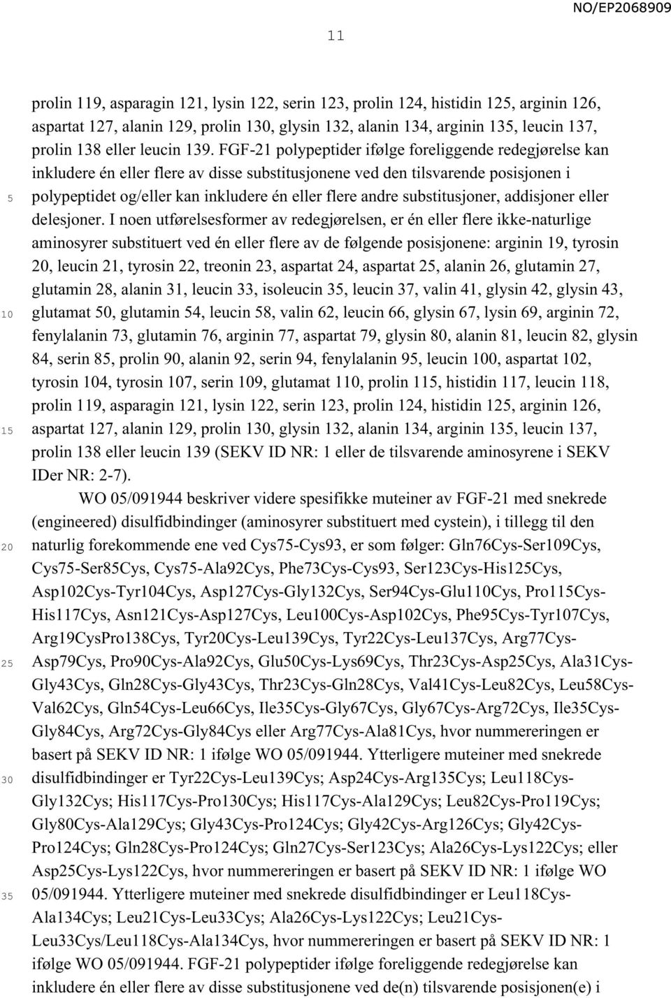 FGF-21 polypeptider ifølge foreliggende redegjørelse kan inkludere én eller flere av disse substitusjonene ved den tilsvarende posisjonen i polypeptidet og/eller kan inkludere én eller flere andre