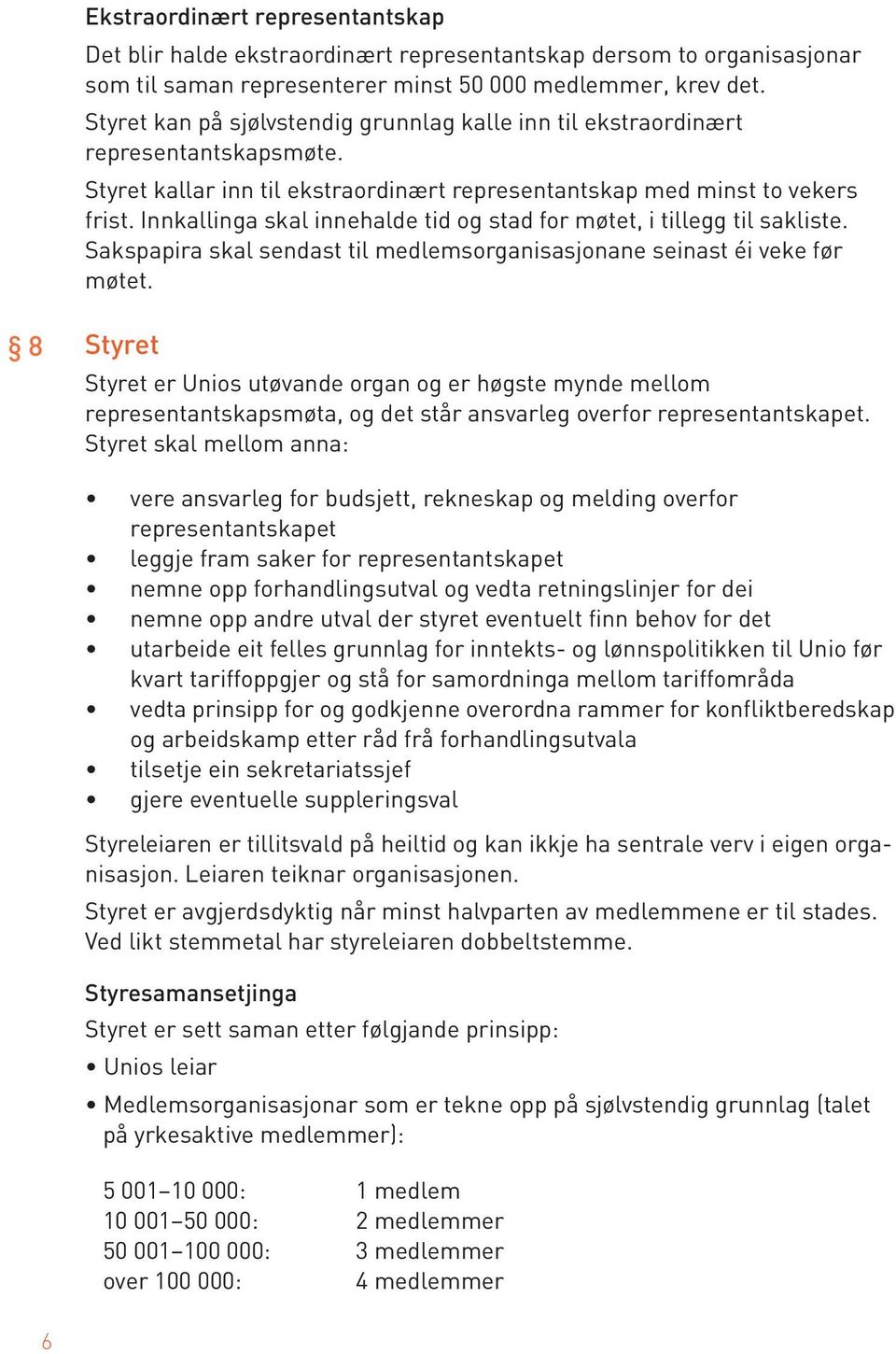 Innkallinga skal innehalde tid og stad for møtet, i tillegg til sakliste. Sakspapira skal sendast til medlemsorganisasjonane seinast éi veke før møtet.