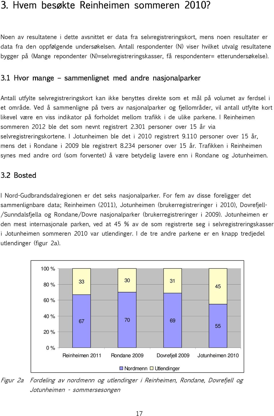 1 Hvor mange sammenlignet med andre nasjonalparker Antall utfylte selvregistreringskort kan ikke benyttes direkte som et mål på volumet av ferdsel i et område.