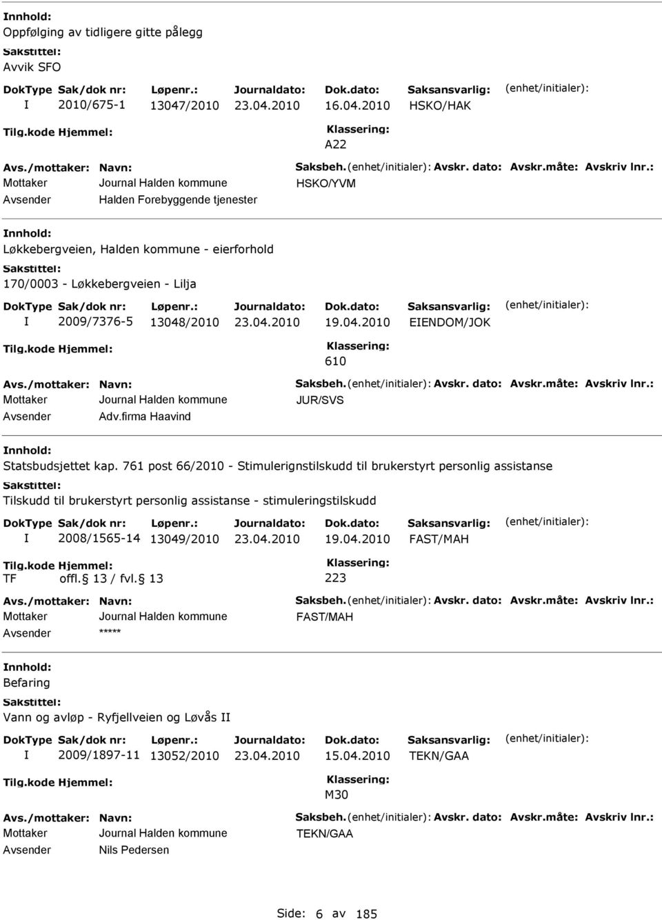 /mottaker: Navn: Saksbeh. vskr. dato: vskr.måte: vskriv lnr.: JUR/SVS vsender dv.firma Haavind nnhold: Statsbudsjettet kap.