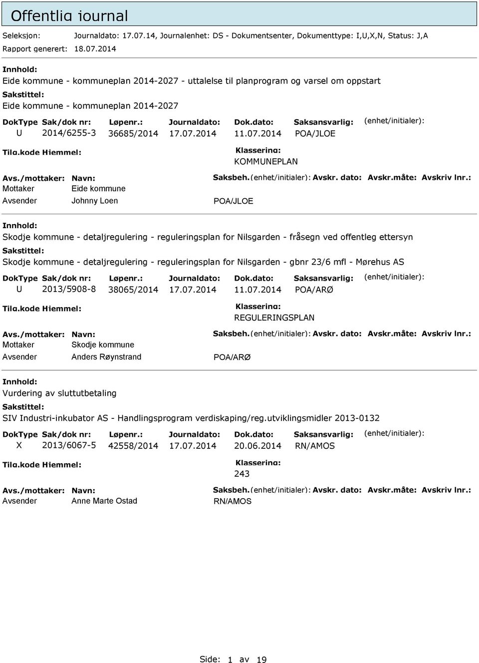 2014 Eide kommune - kommuneplan 2014-2027 - uttalelse til planprogram og varsel om oppstart Eide kommune - kommuneplan 2014-2027 2014/6255-3 36685/2014 KOMMNEPLAN Mottaker Eide kommune Johnny