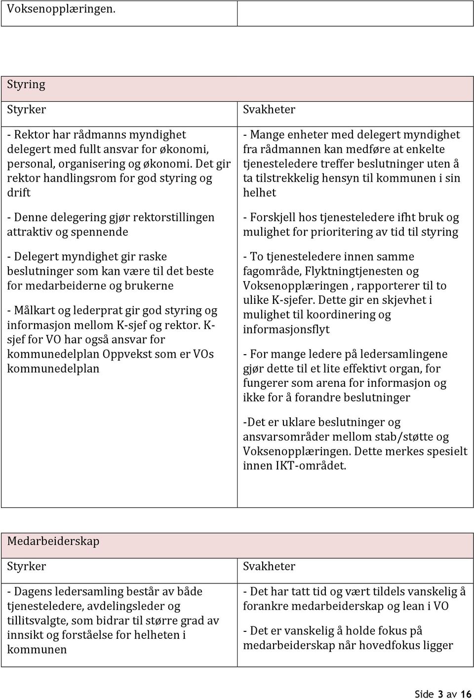 medarbeiderne og brukerne - Målkart og lederprat gir god styring og informasjon mellom K-sjef og rektor.