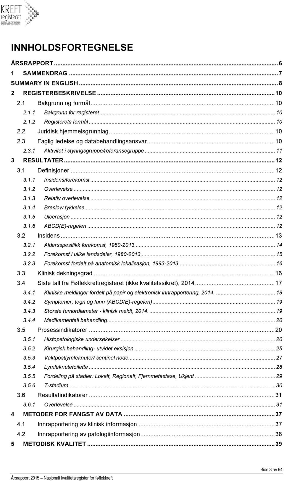 .. 12 3.1.2 Overlevelse... 12 3.1.3 Relativ overlevelse... 12 3.1.4 Breslow tykkelse... 12 3.1.5 Ulcerasjon... 12 3.1.6 ABCD(E)-regelen... 12 3.2 Insidens... 13 3.2.1 Aldersspesifikk forekomst, 1980-2013.