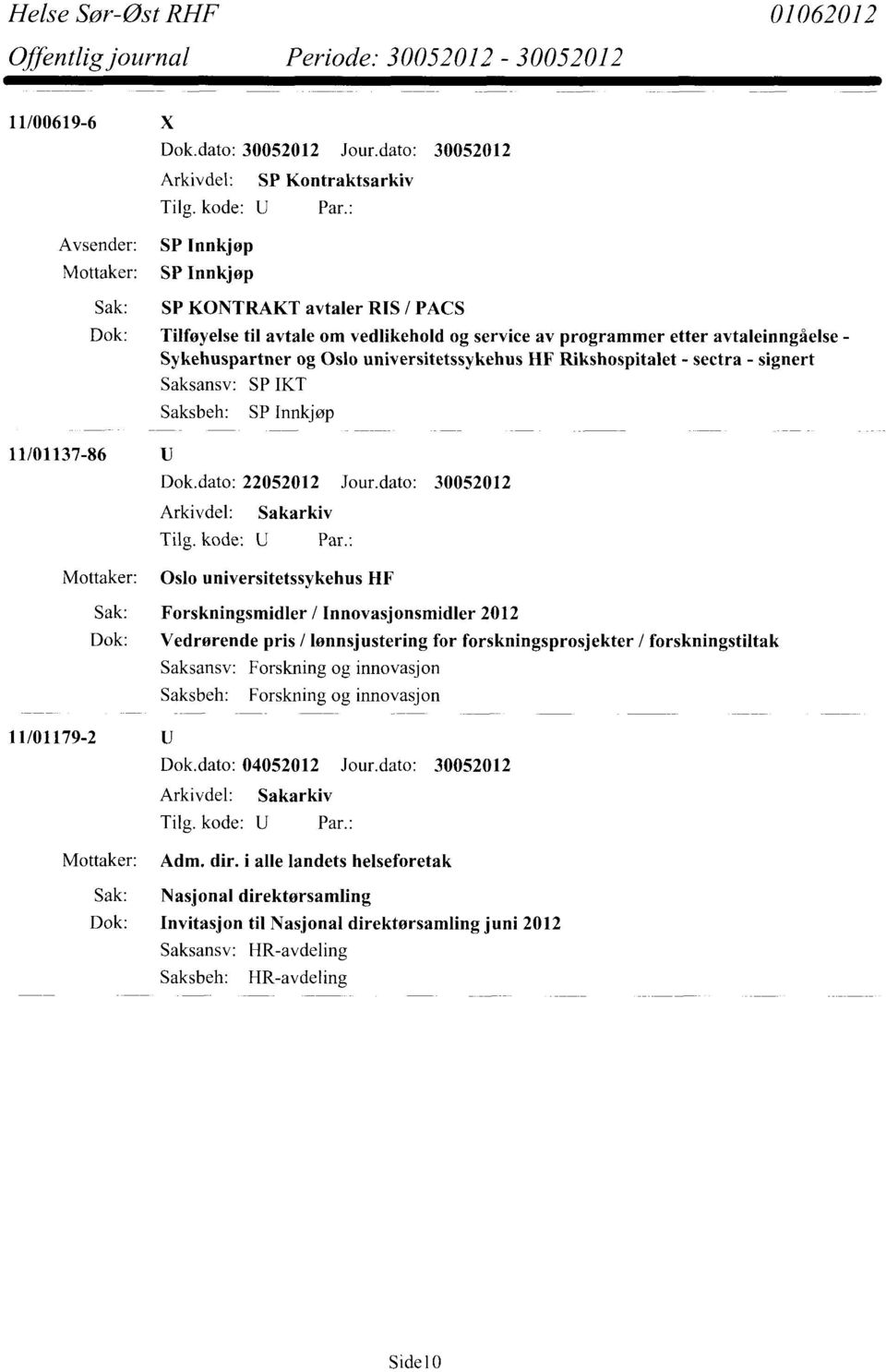 dato: 30052012 Oslo universitetssykehus HF Sak: Forskningsmidler / Innovasjonsmidler 2012 Dok: Vedrørende pris / lønnsjustering for forskningsprosjekter / forskningstiltak Forskning og