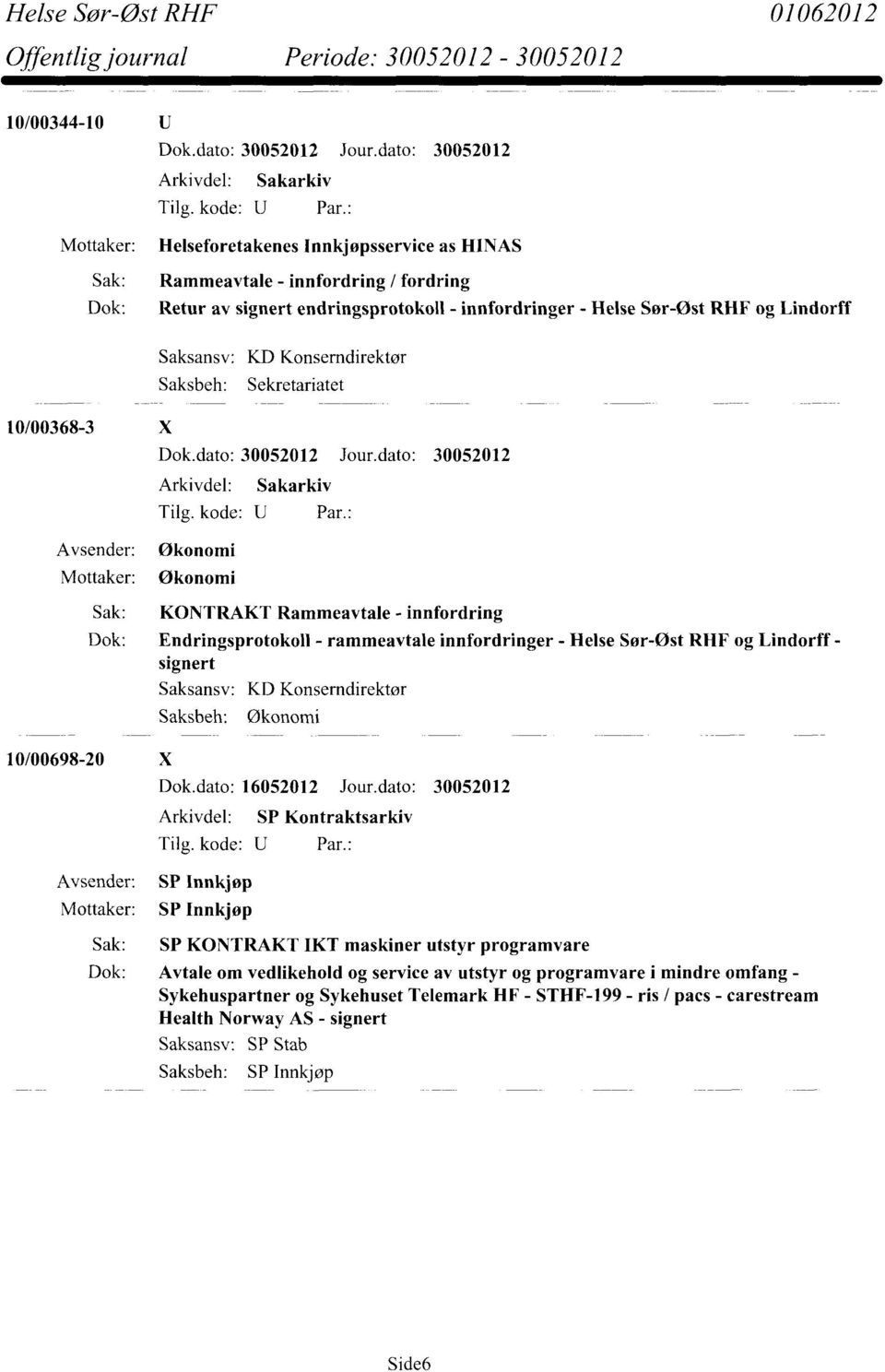 KD Konserndirektør Økonomi 10/00698-20 X Dok.dato: 16052012 Jour.