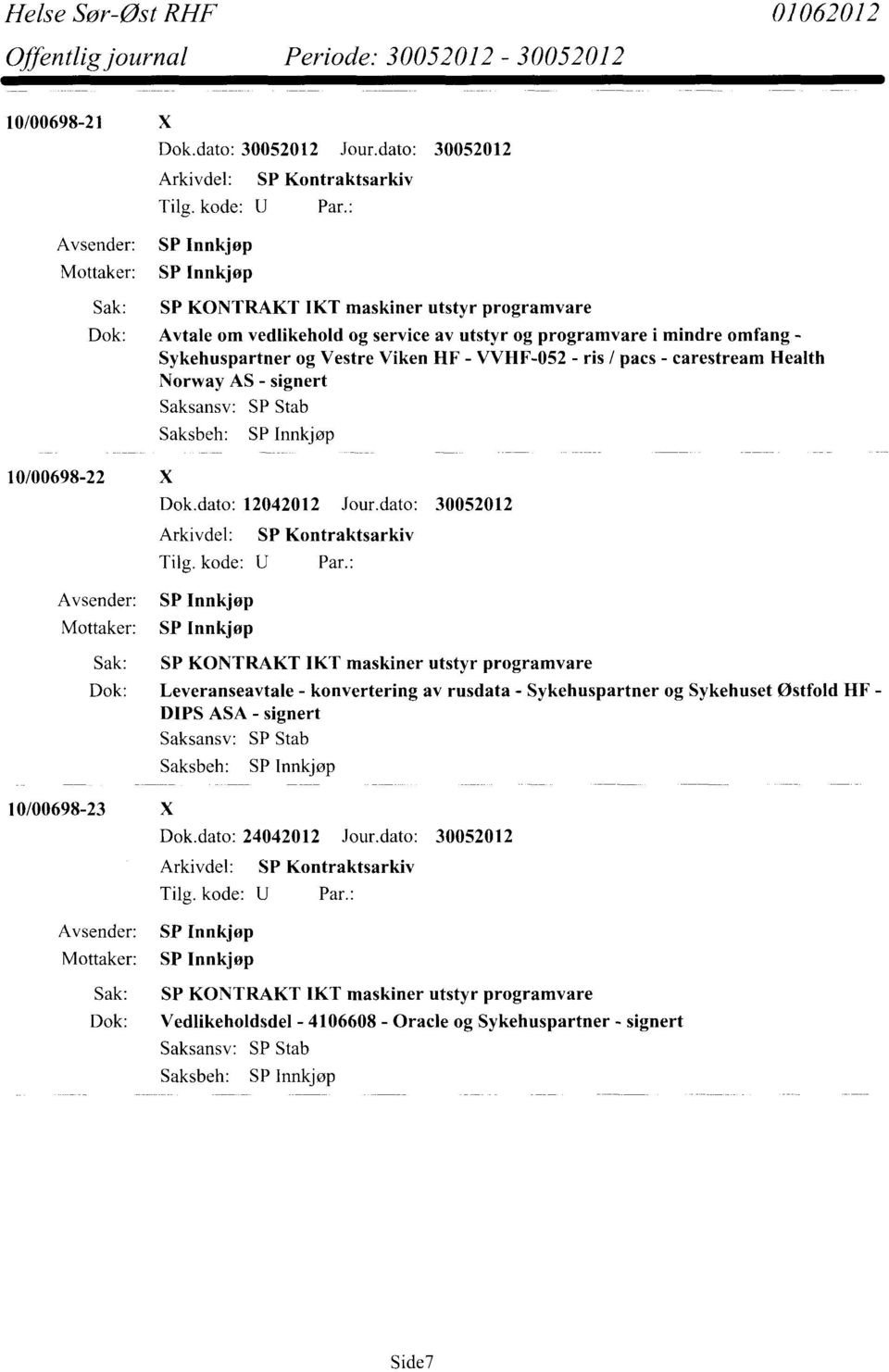 dato: 30052012 Arkivdel: SP Kontraktsarkiv Sak: SP KONTRAKT IKT maskiner utstyr programvare Dok: Leveranseavtale - konvertering av rusdata - Sykehuspartner og Sykehuset Østfold HF - DIPS ASA -